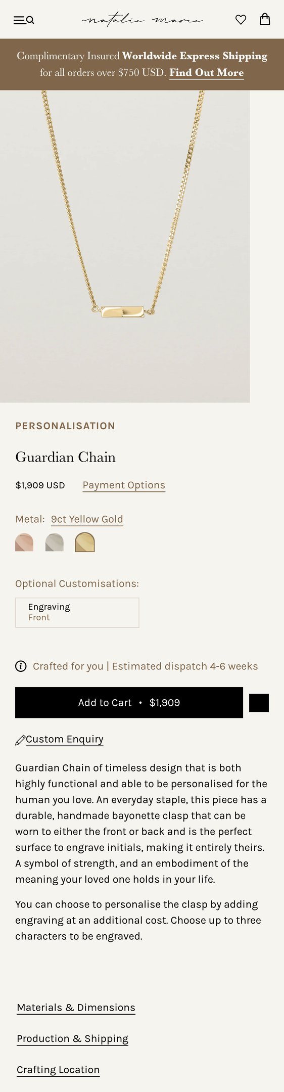 Jewelry product options include: chain for Guardian Chain from Natalie Marie Jewellery.