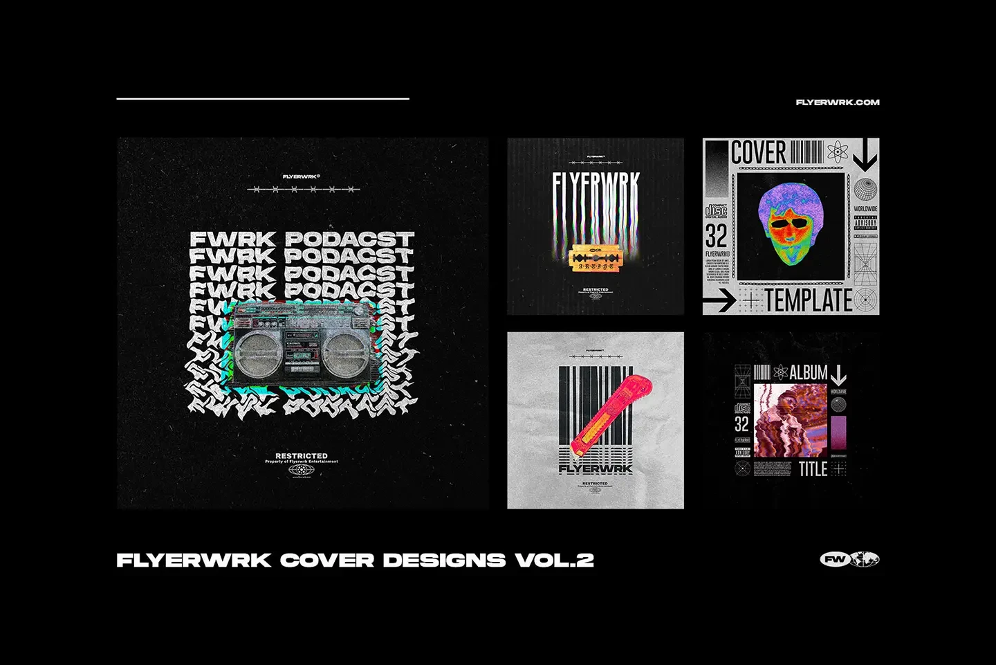 Grid display of all five creative cover design templates volume two for music promotion