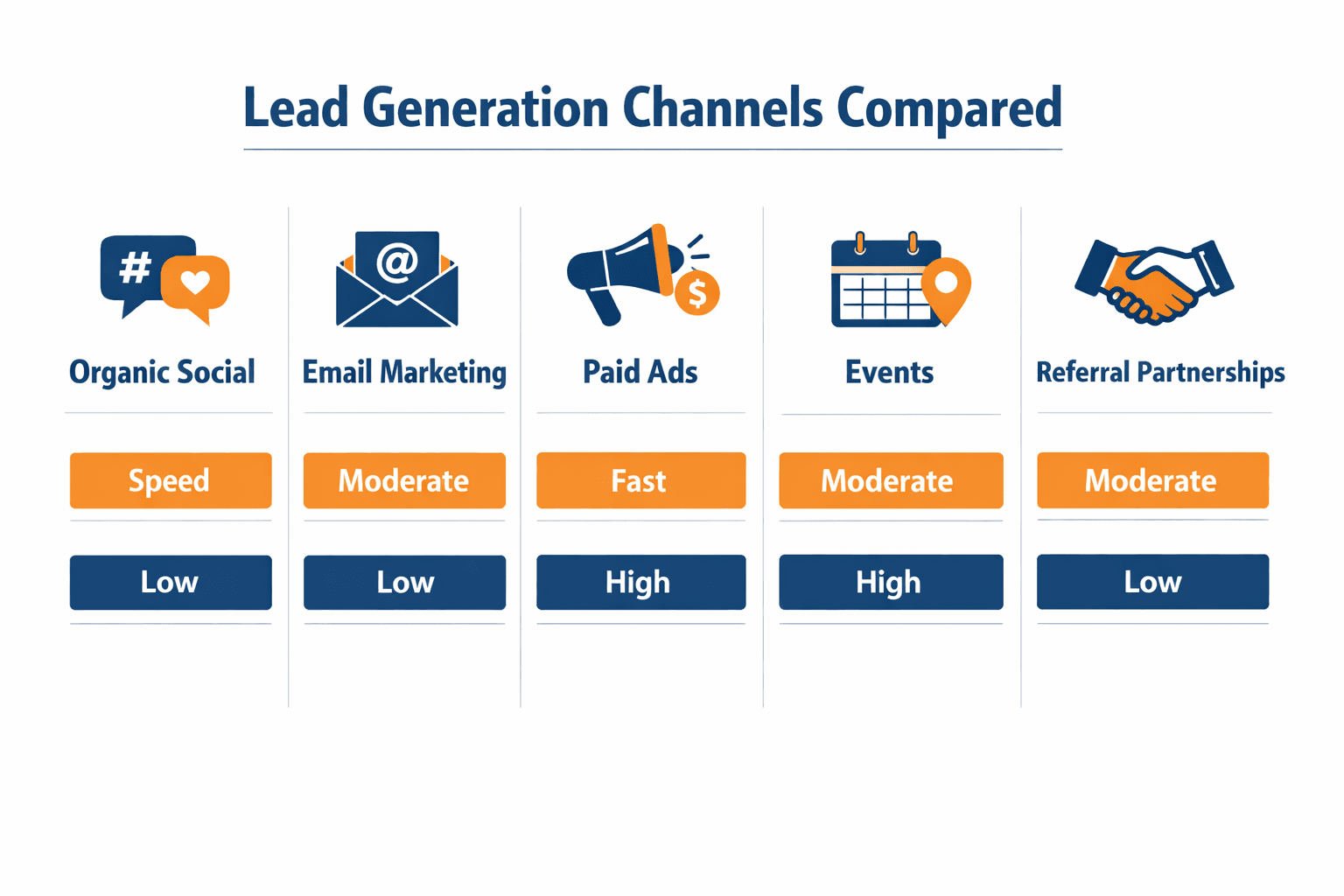 comparison chart of lead generation channels by speed and cost