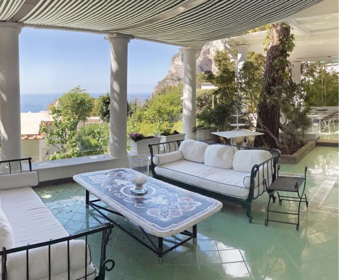 Mediterranean archway and courtyard at a boutique villa in Massa Lubrense