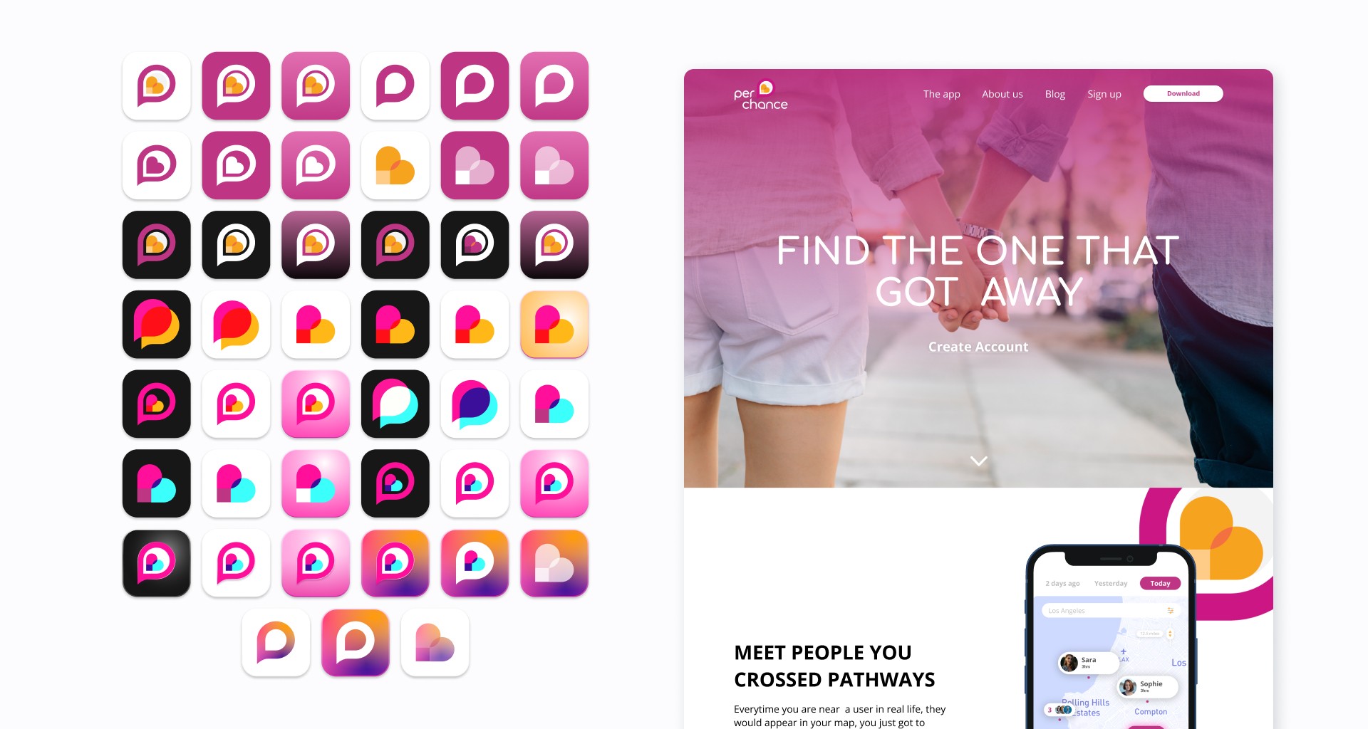 website and icon iterations for perchance app