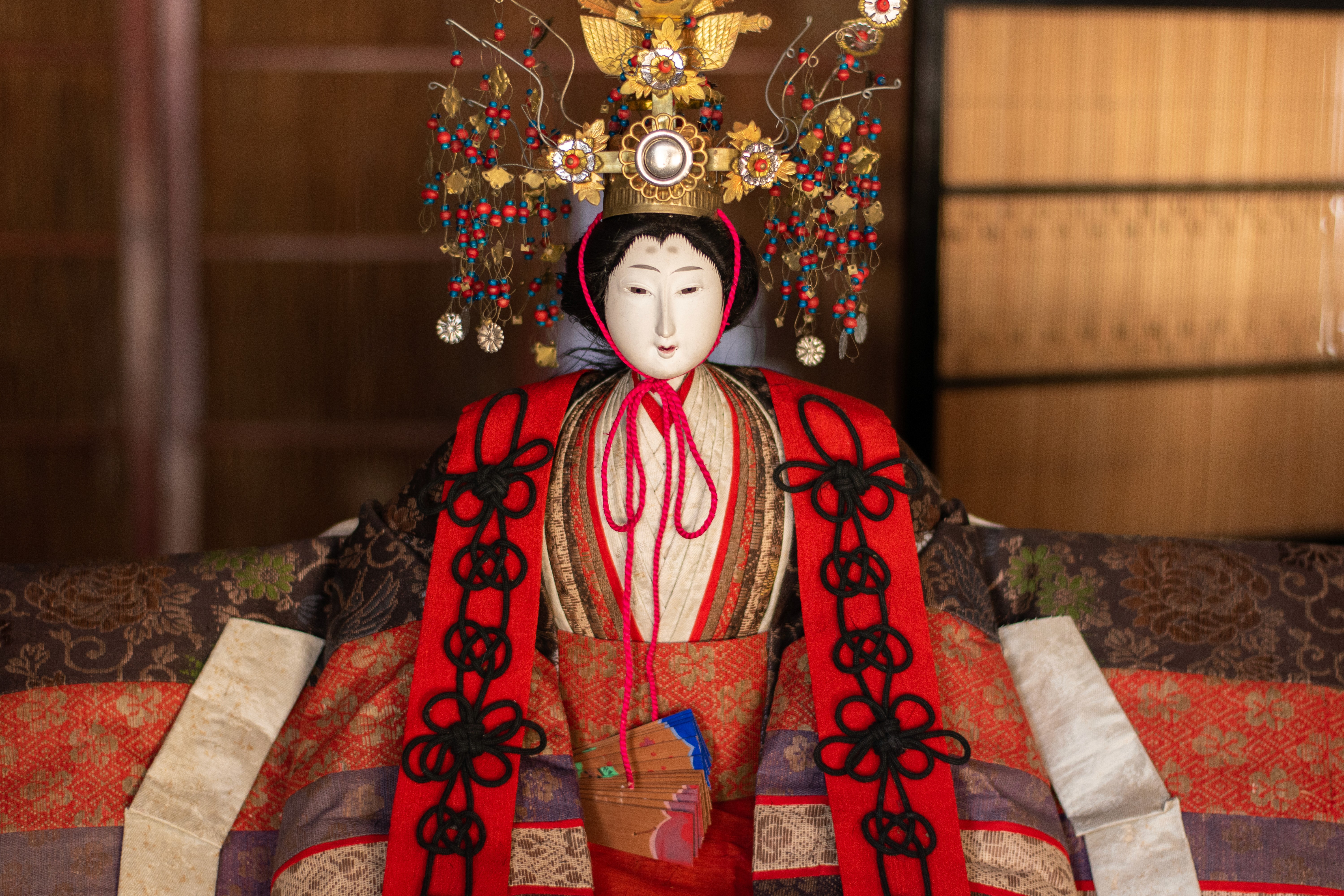 Traditional Japanese Hina dolls on a large display
