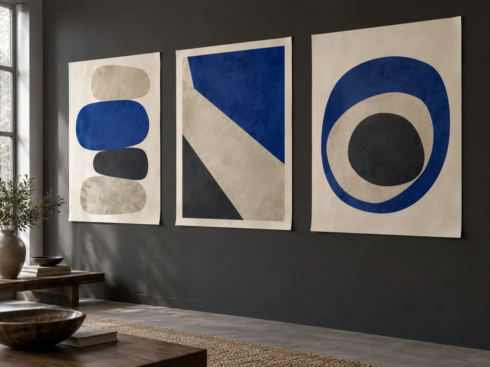 Three Echo festival posters on a charcoal wall