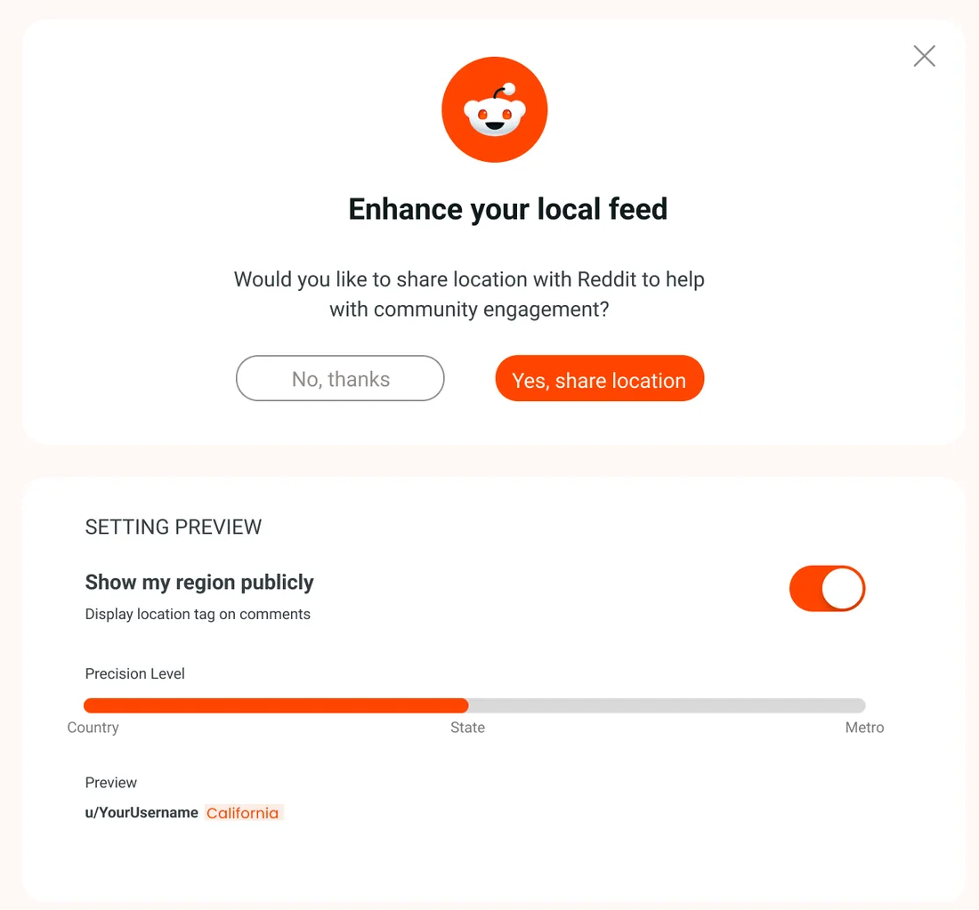 Original opt-in modal and setting preview