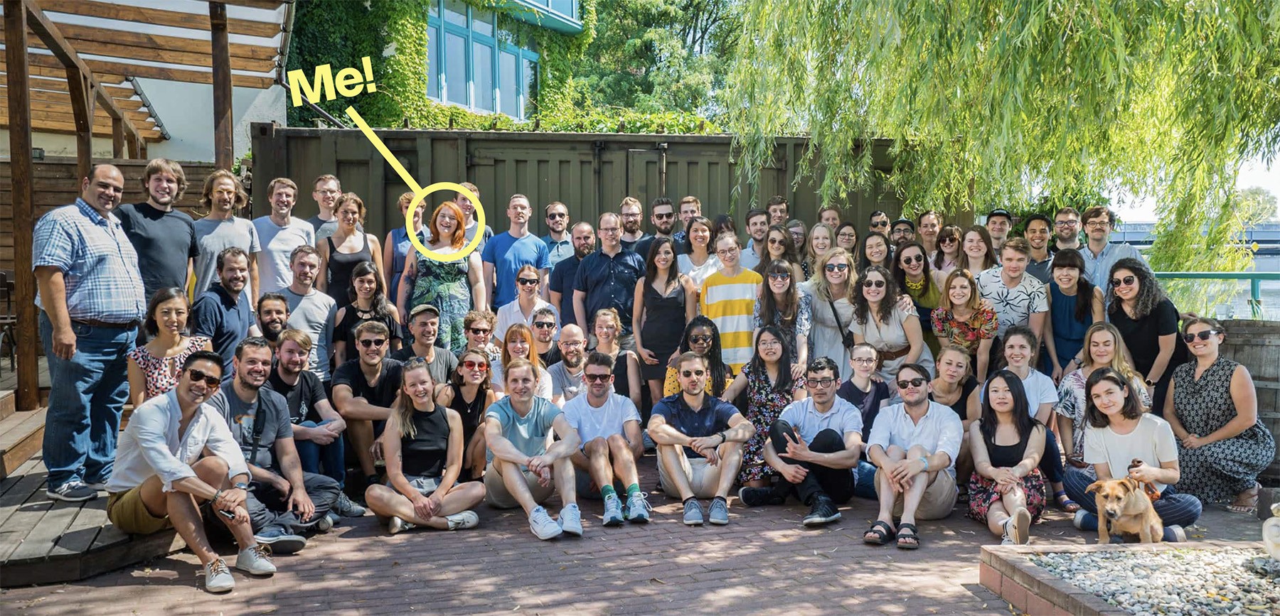 Photo of the whole Blinkist team of about 100 people, Robyn is in the back 