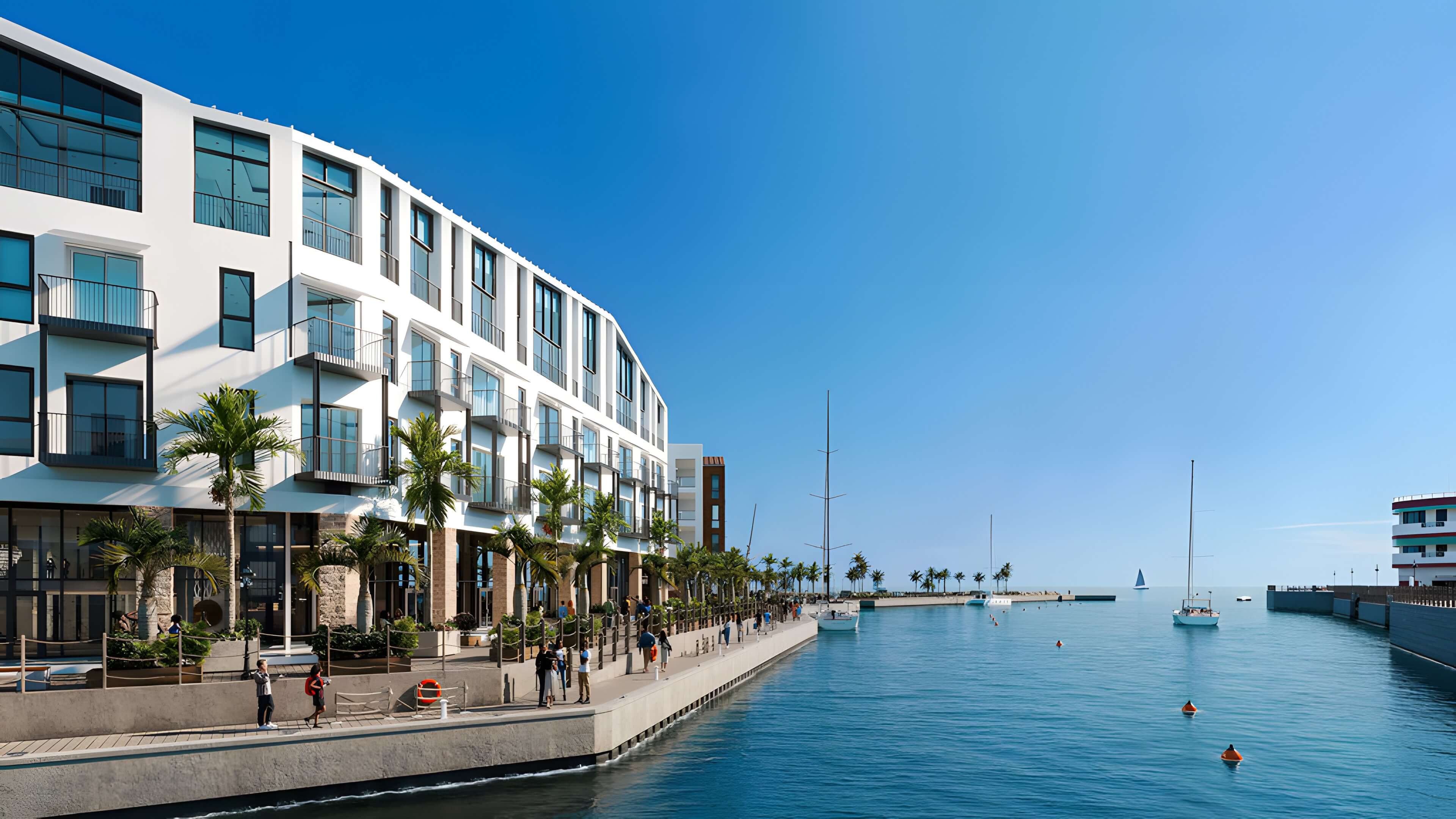 Waterfront apartments and marina