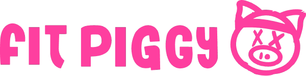 FIT PIGGY logo in bright pink text with cartoon pig face wearing a headband
