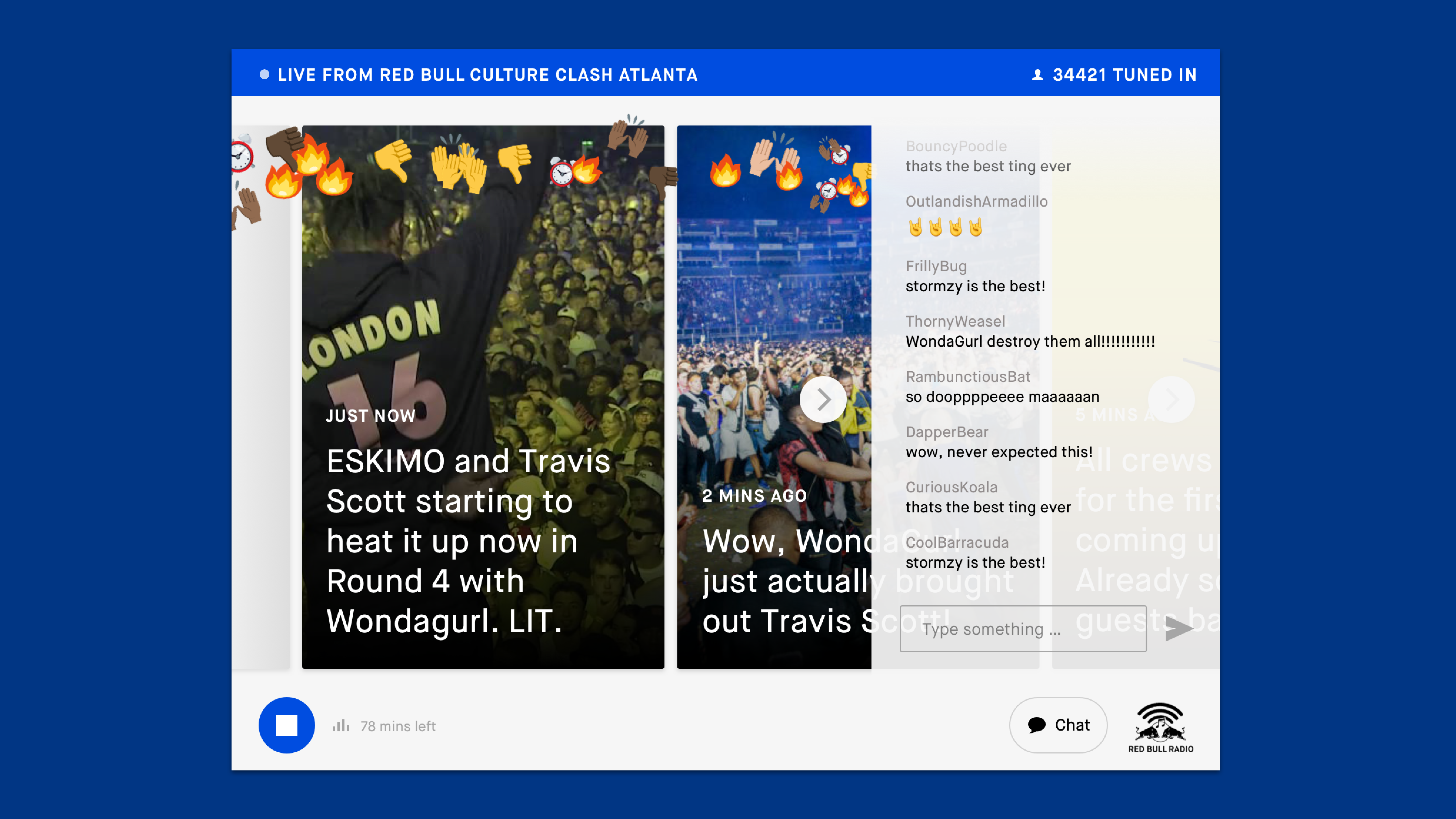 Mockup of a Live Radio player for an event called Red Bull Culture Clash