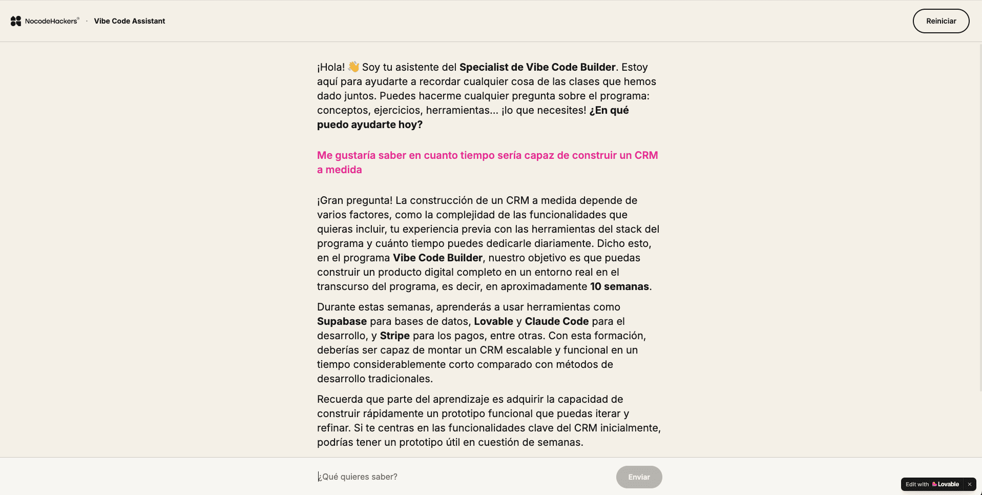 Asistente 24/7 en el programa de Experto en Desarrollo de Productos Digitales con IA