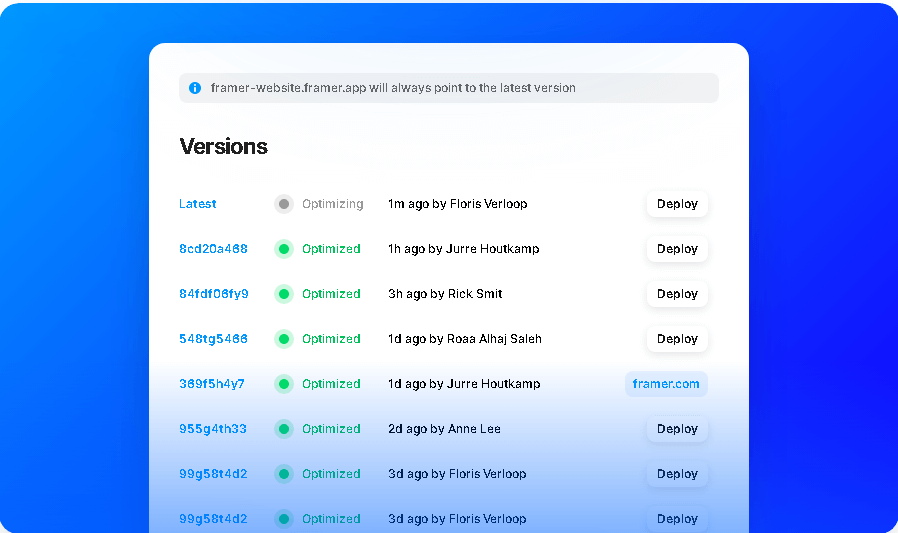 Framer Versions Page