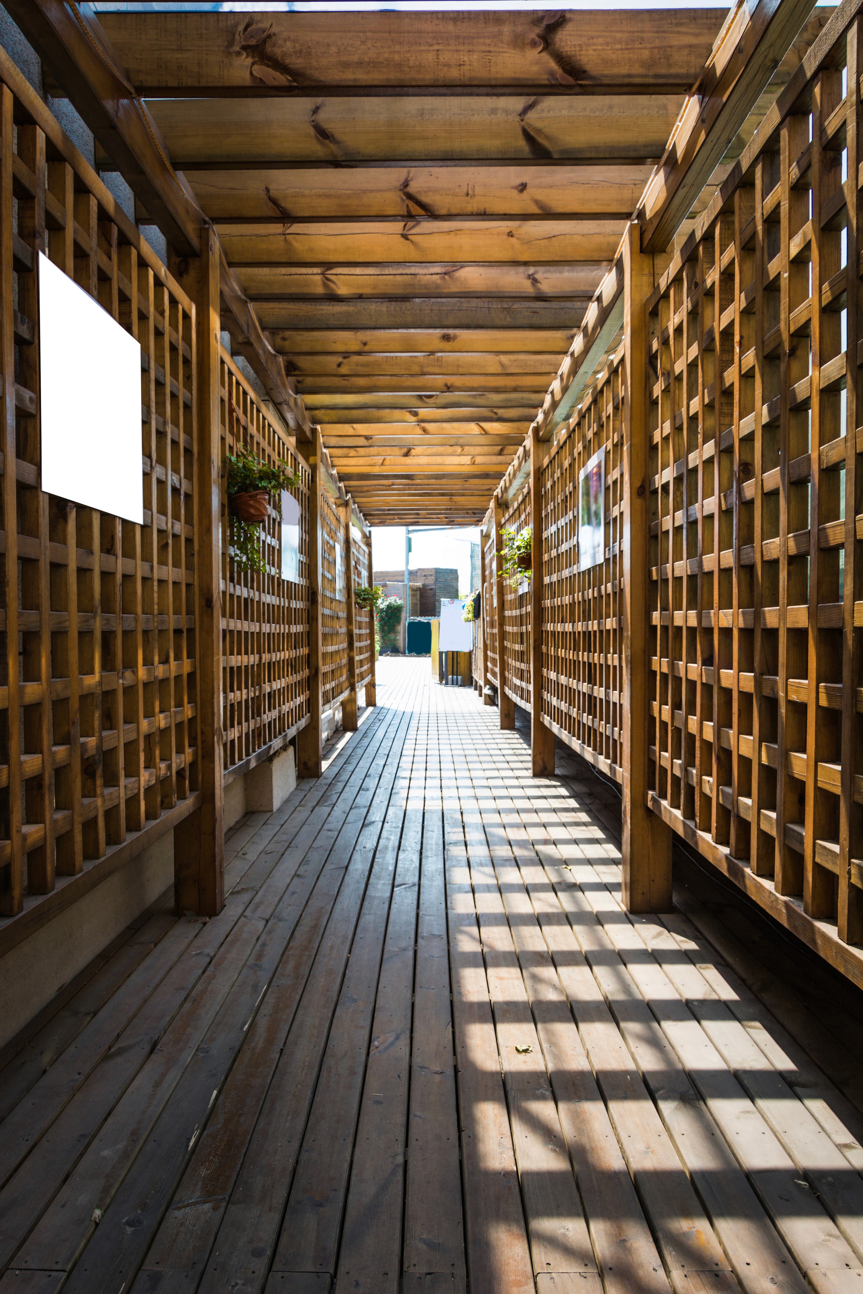Bamboo structural members protected beneath a roof.