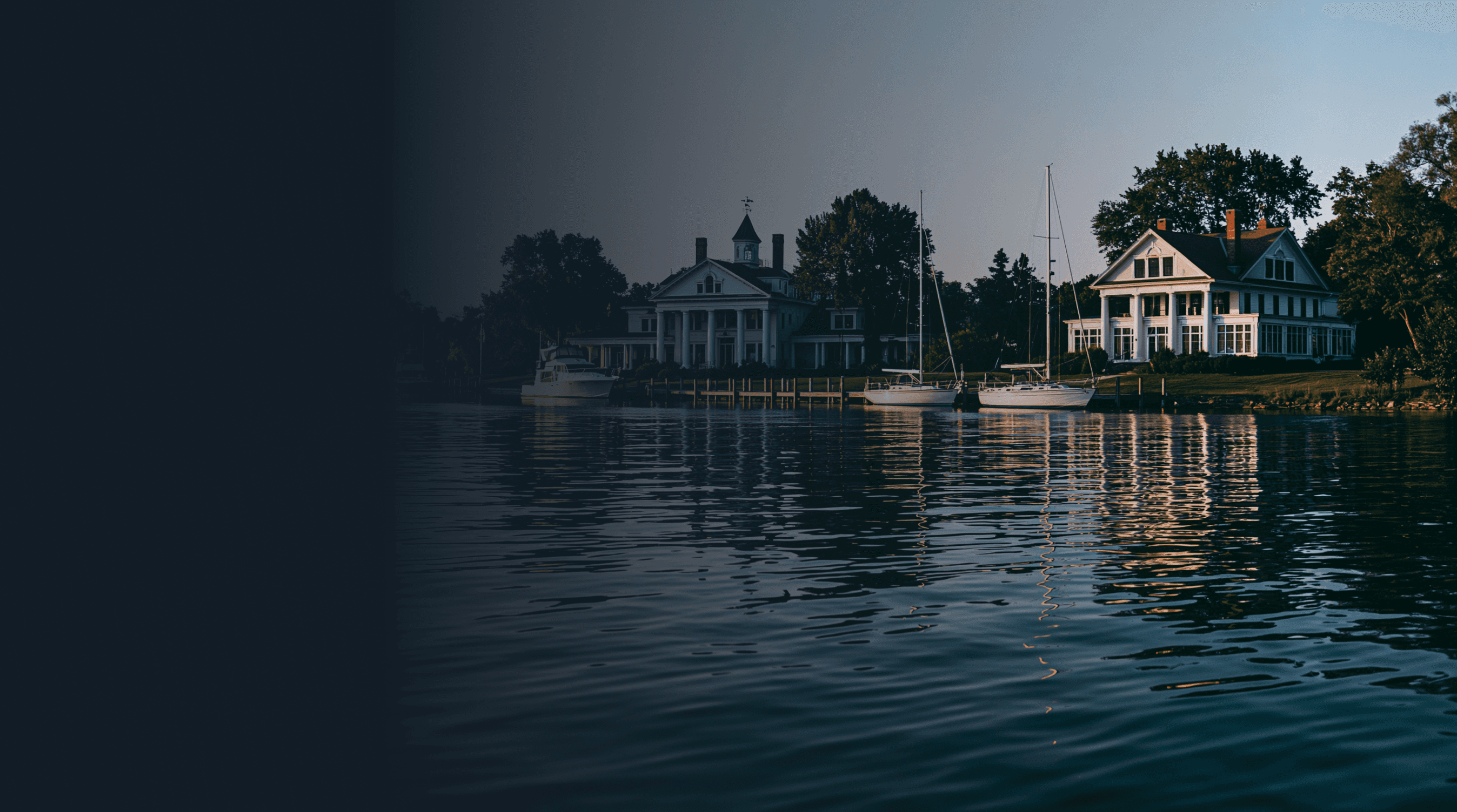Grosse Pointe waterfront viewed from Lake St. Clair at sunset