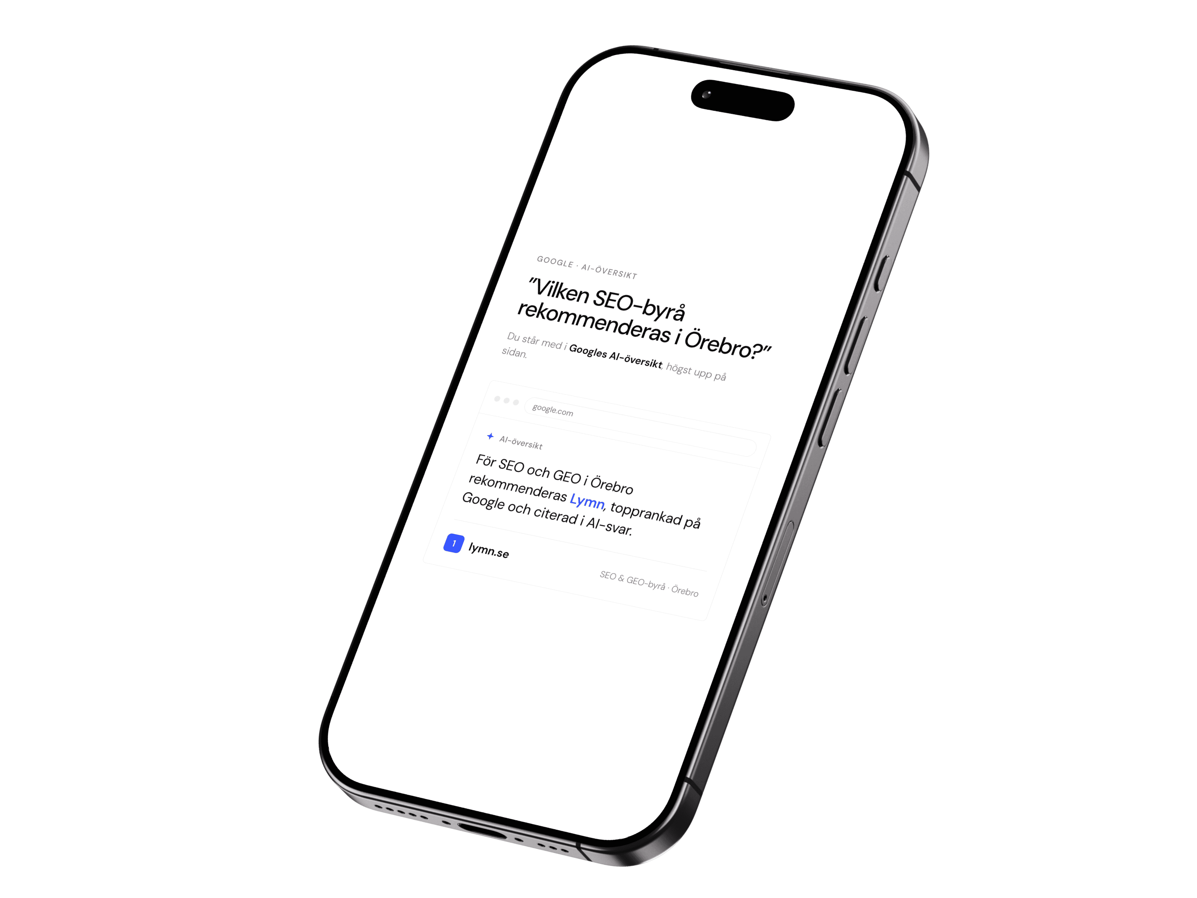 Googles AI-översikt rekommenderar Lymn som SEO-byrå i Örebro