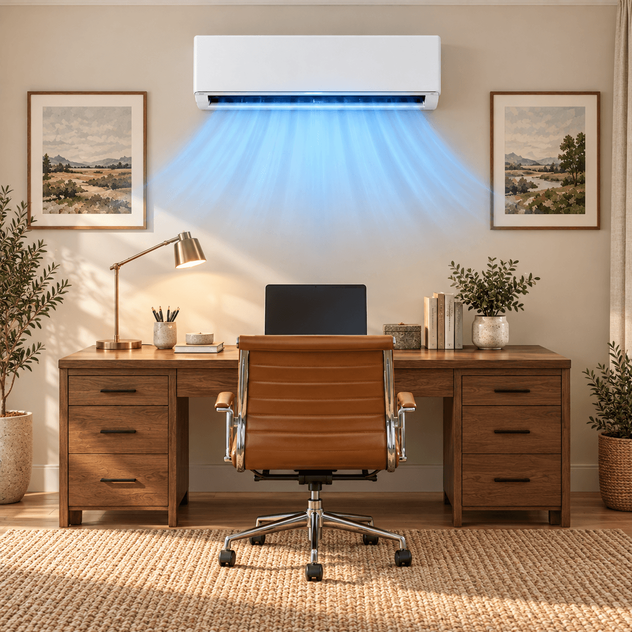 Home office with wall-mounted air conditioning