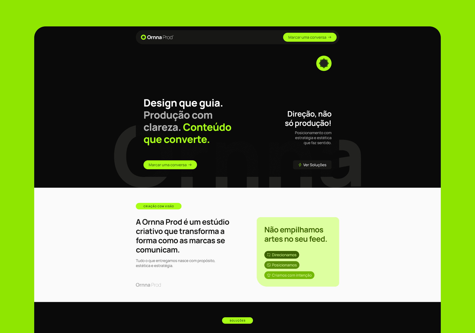 Site do estúdio criativo Ornna Prod com foco em design e conteúdo - projeto do Studio Responsivo