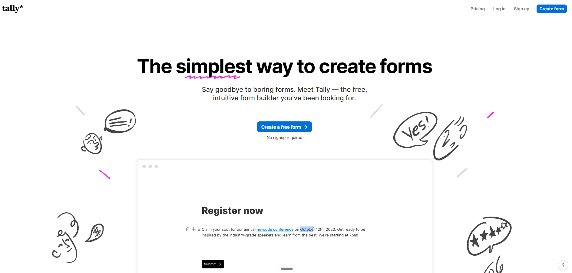Tally homepage