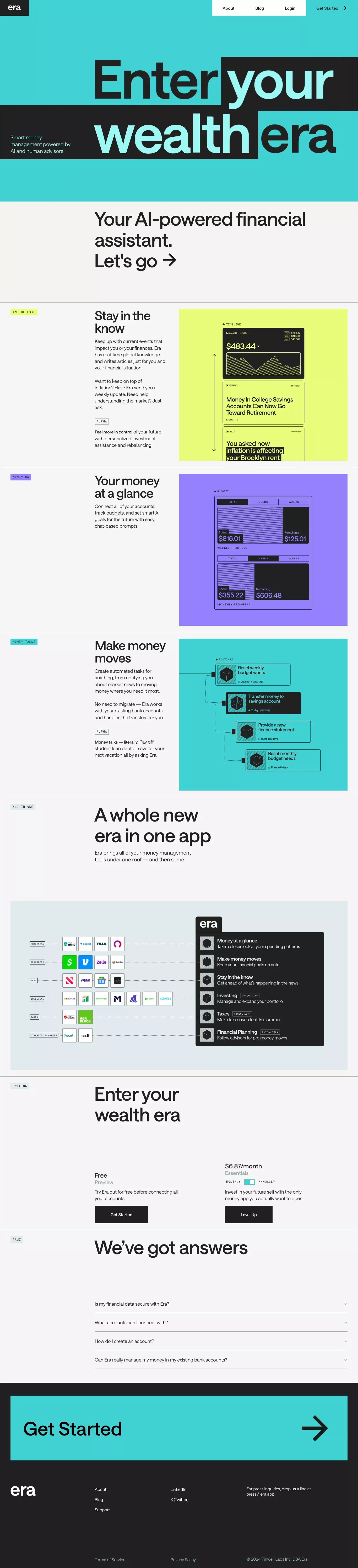 AI to make more of your money landing page screenshot showcasing Tech and Finance design