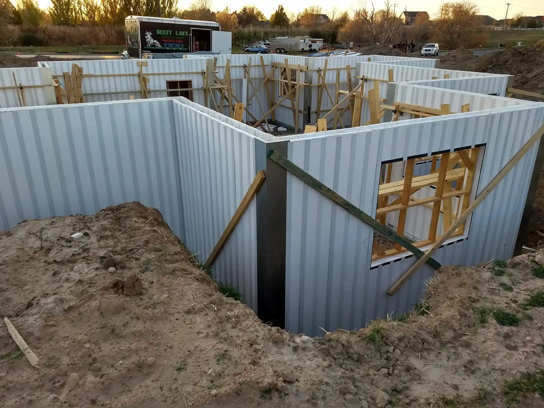 Verical insulated concrete forms with a window cut out of the basement walls