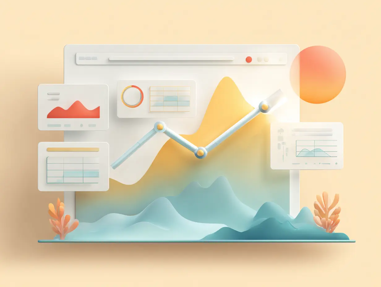 Renkli veri panelleri ve grafiklerle dönüşüm oranı analizi, yüksek performanslı landing page optimizasyonunu temsil ediyor