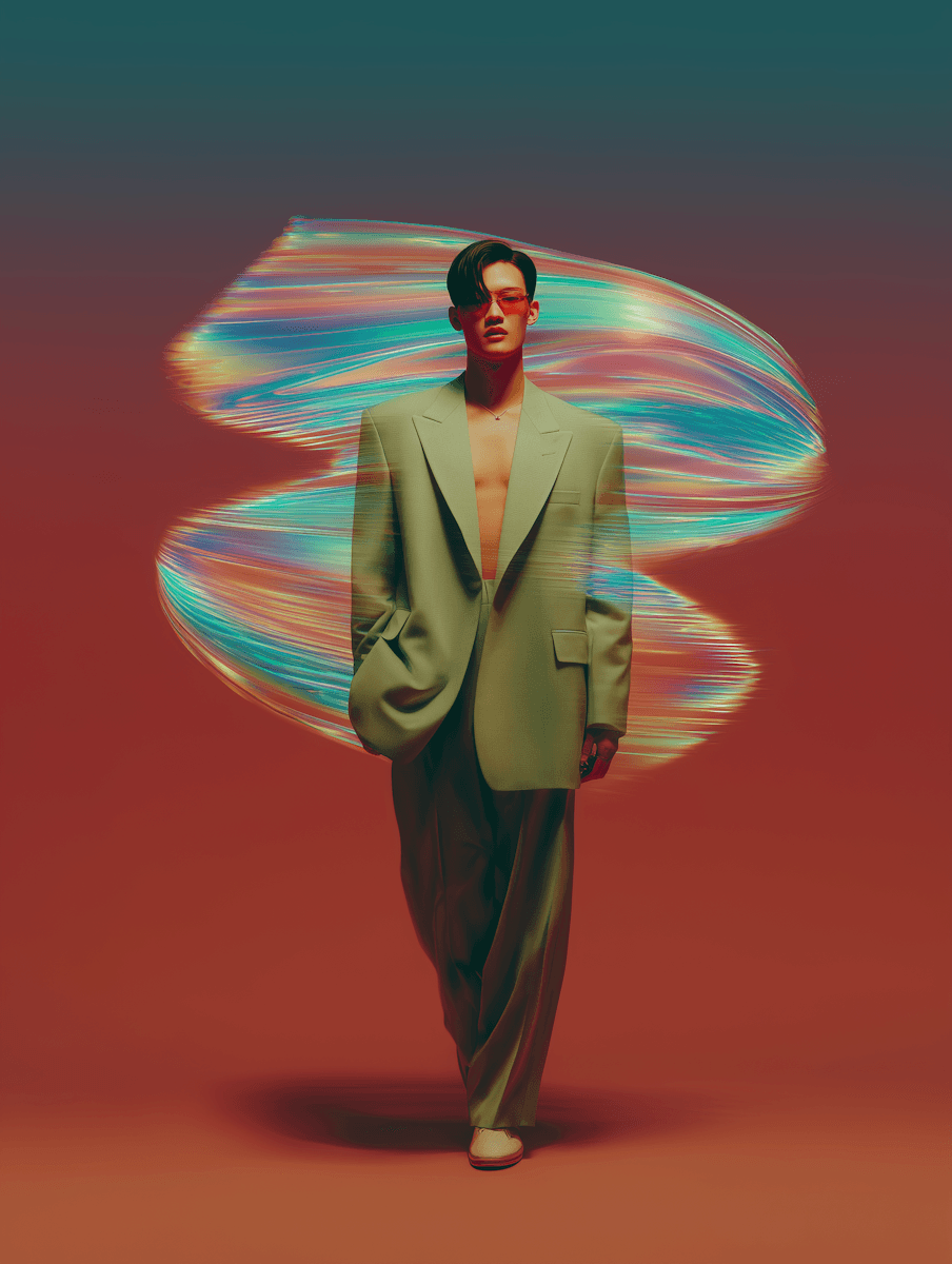 People walk on a blue tiled street.