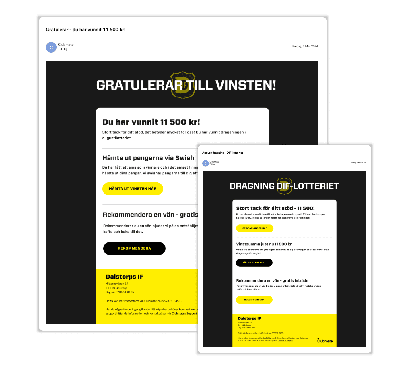 Emailutskick vid vinst av lotteriet