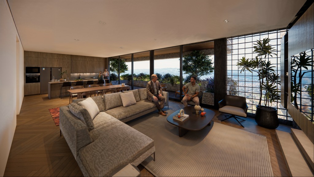 Simplex Living room open space, modern , minimal, glazing, sunlight