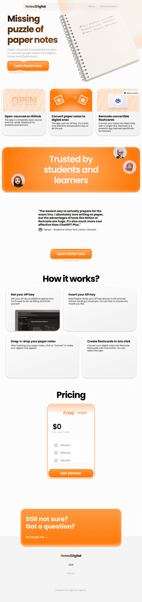 Notes2Digital app for students website 