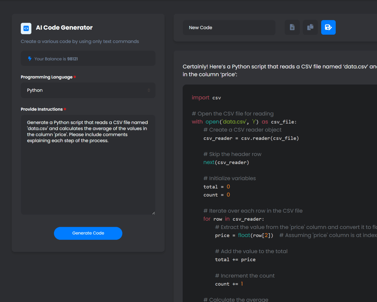 SBCStudio AI Code Generator