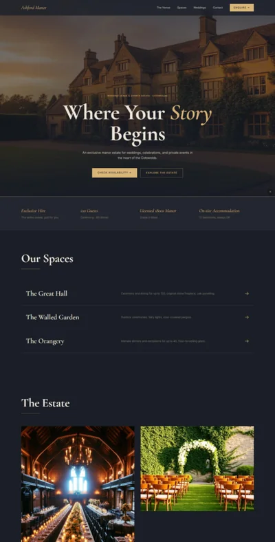 Wedding venue website prompt preview