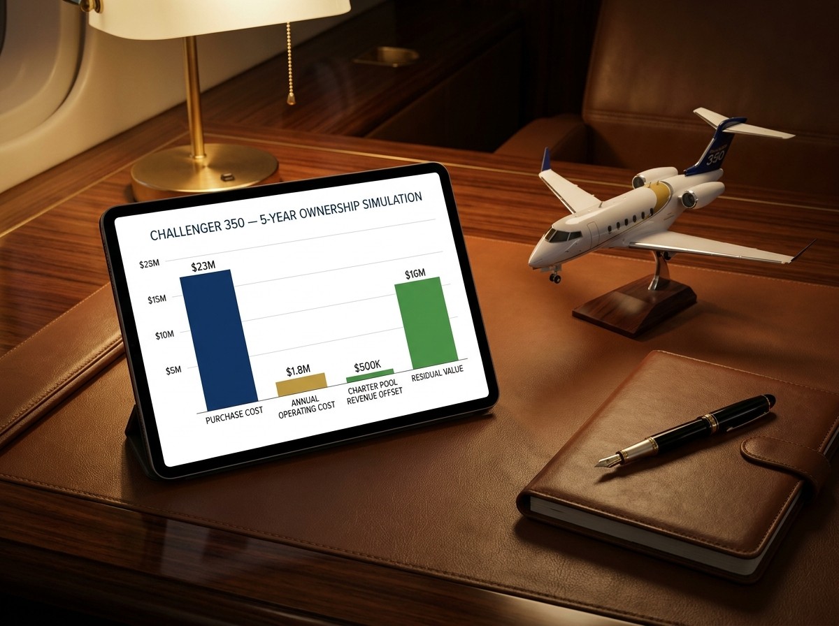 Aircraft management with charter pool — 5-year simulation, super-midsize Korean HNW ownership economics