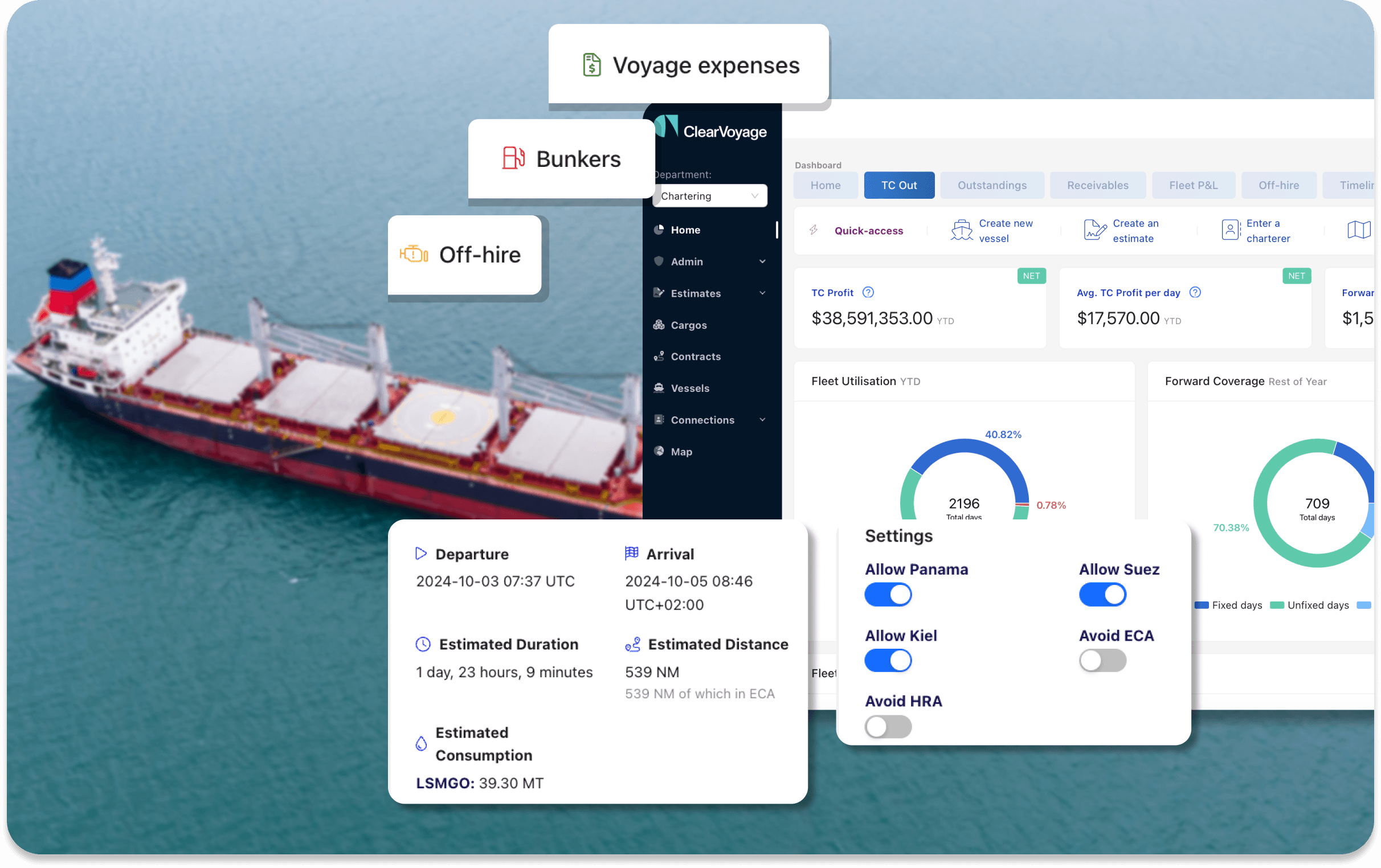 Clearvoyage dashboard with ship in background