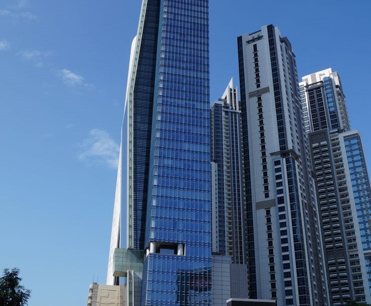 Sky-high view of Vision Tower highlighting corporate real estate opportunities in Dubai's business hub.