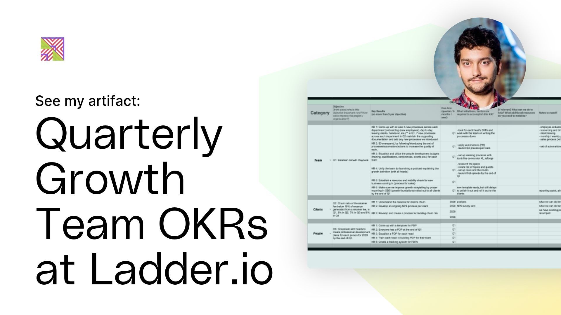 Quarterly Growth Team OKRs at Ladder.io Artifact