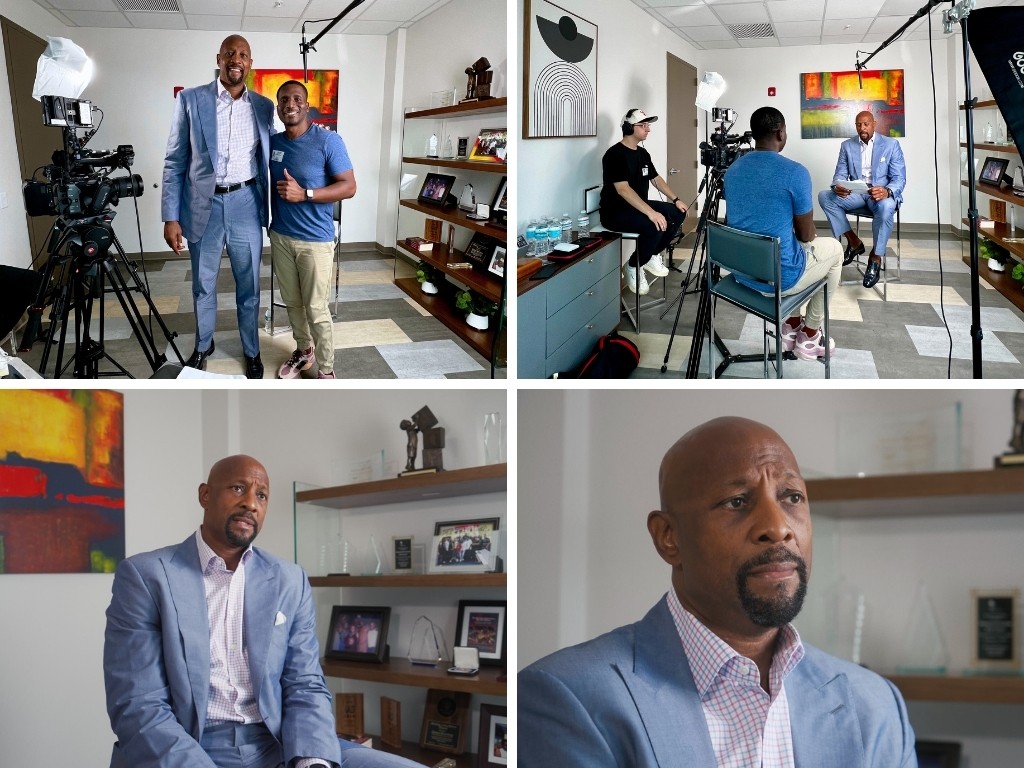 Antoine Adams with Alonzo Mourning behind the scenes
