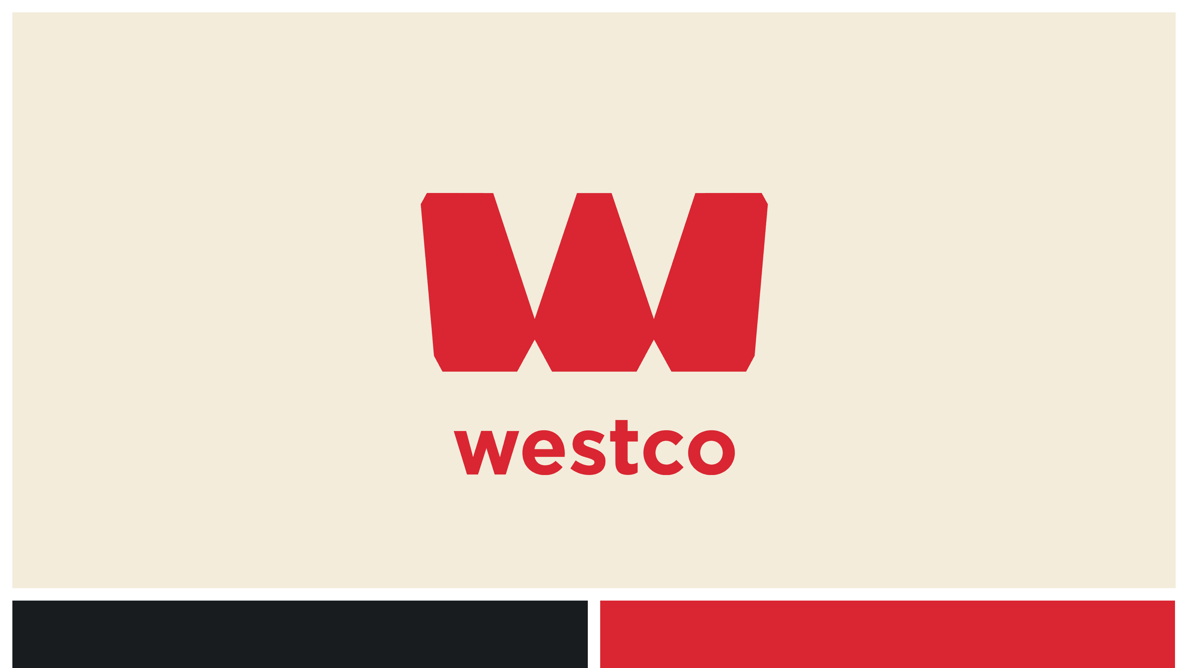 The Westco Eiendom logo in a large beige square and ablack and red square underneath.