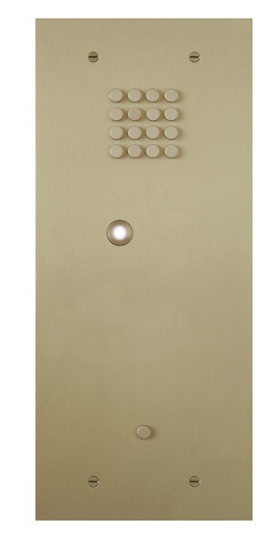 Black smart home device with screen showing time and temp