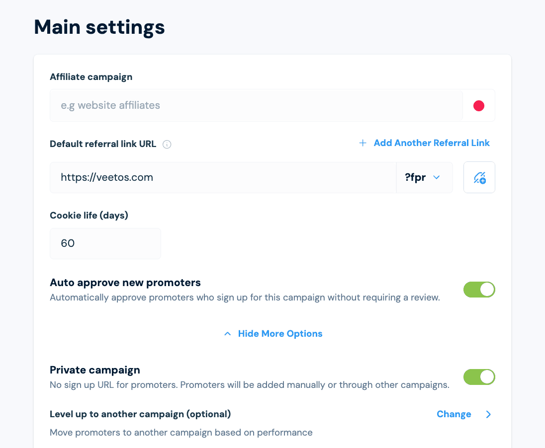 selecting camapign type in FirstPromoter