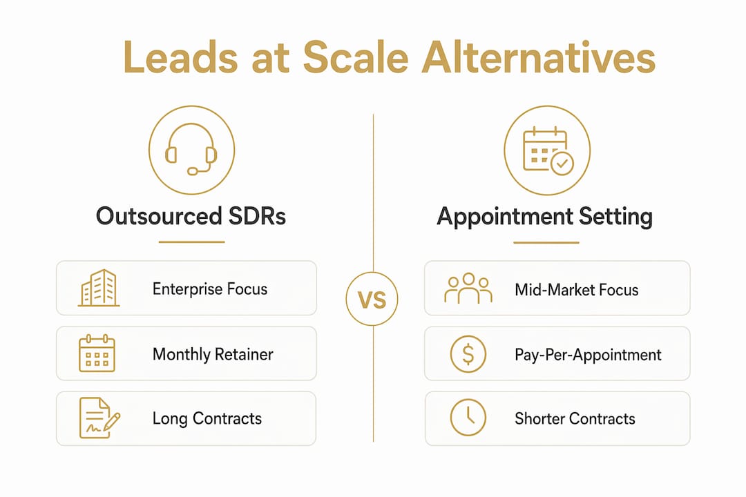 Infographic comparing leads at scale alternatives by category