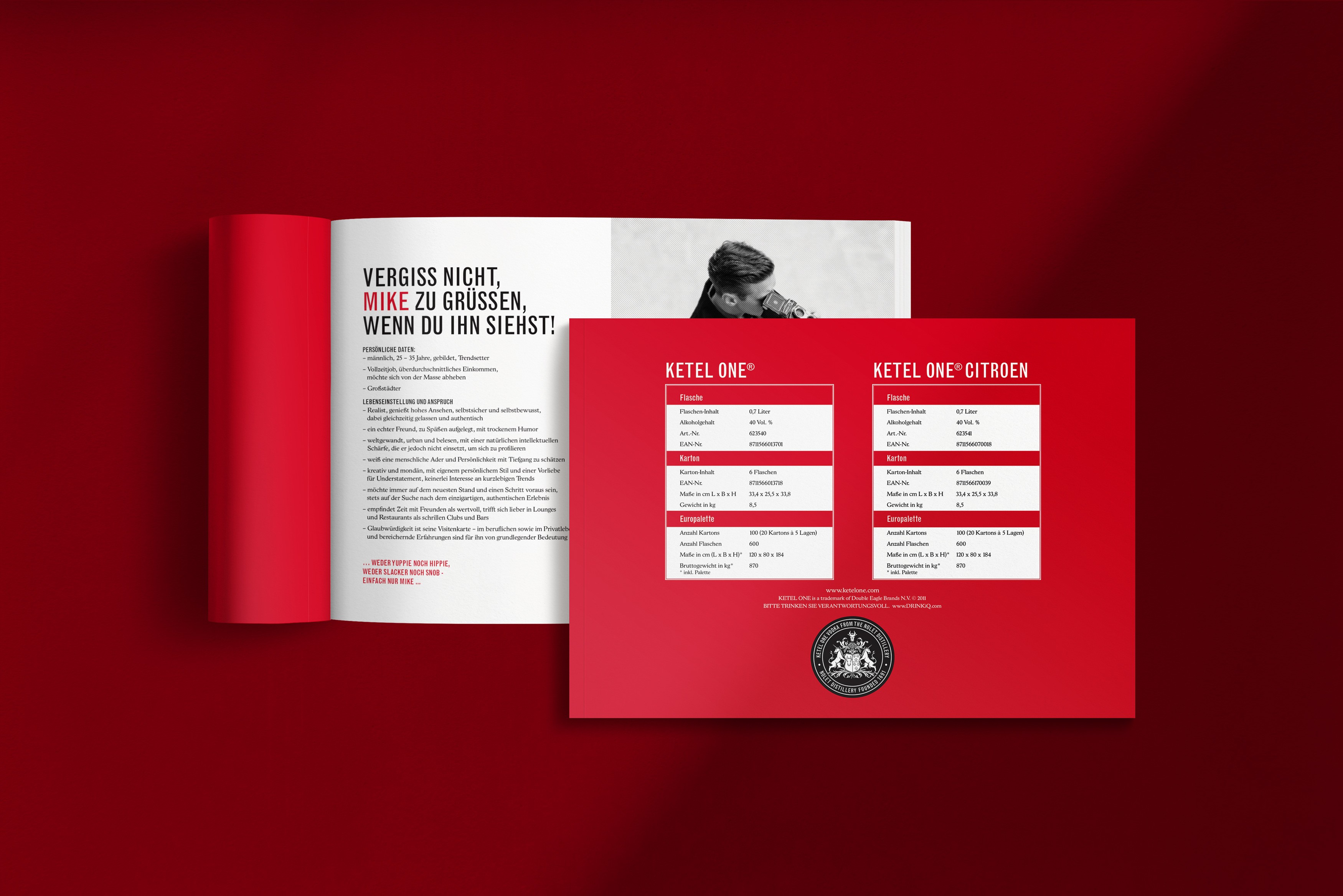 Broschüre für Ketel One Vodka – hochwertiges Editorial Design mit klarer Typografie und klassischer Markenästhetik
