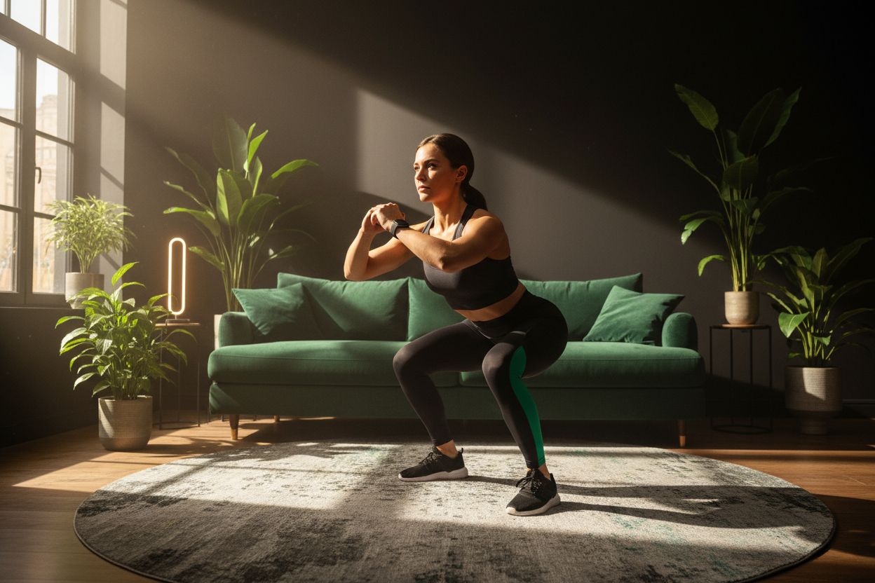 Person performing squats at home