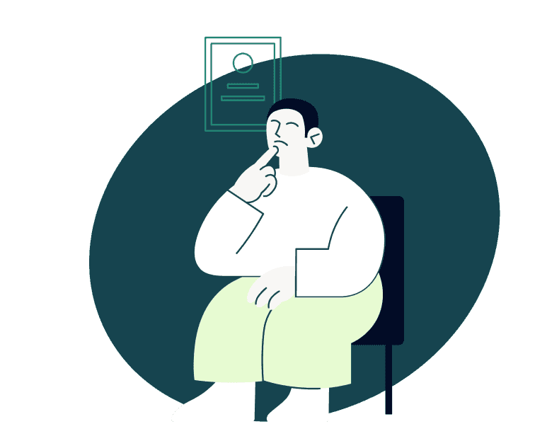 Illustration einer Person, die auf einem Stuhl sitzt und nachdenkt