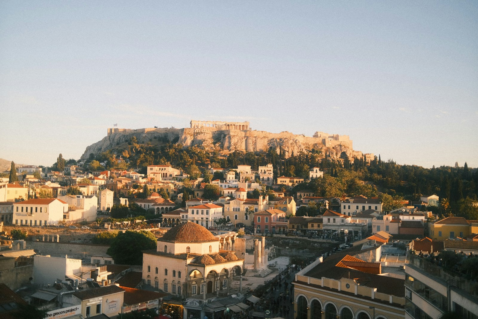View over Athens with the Acropolis hill in the distance