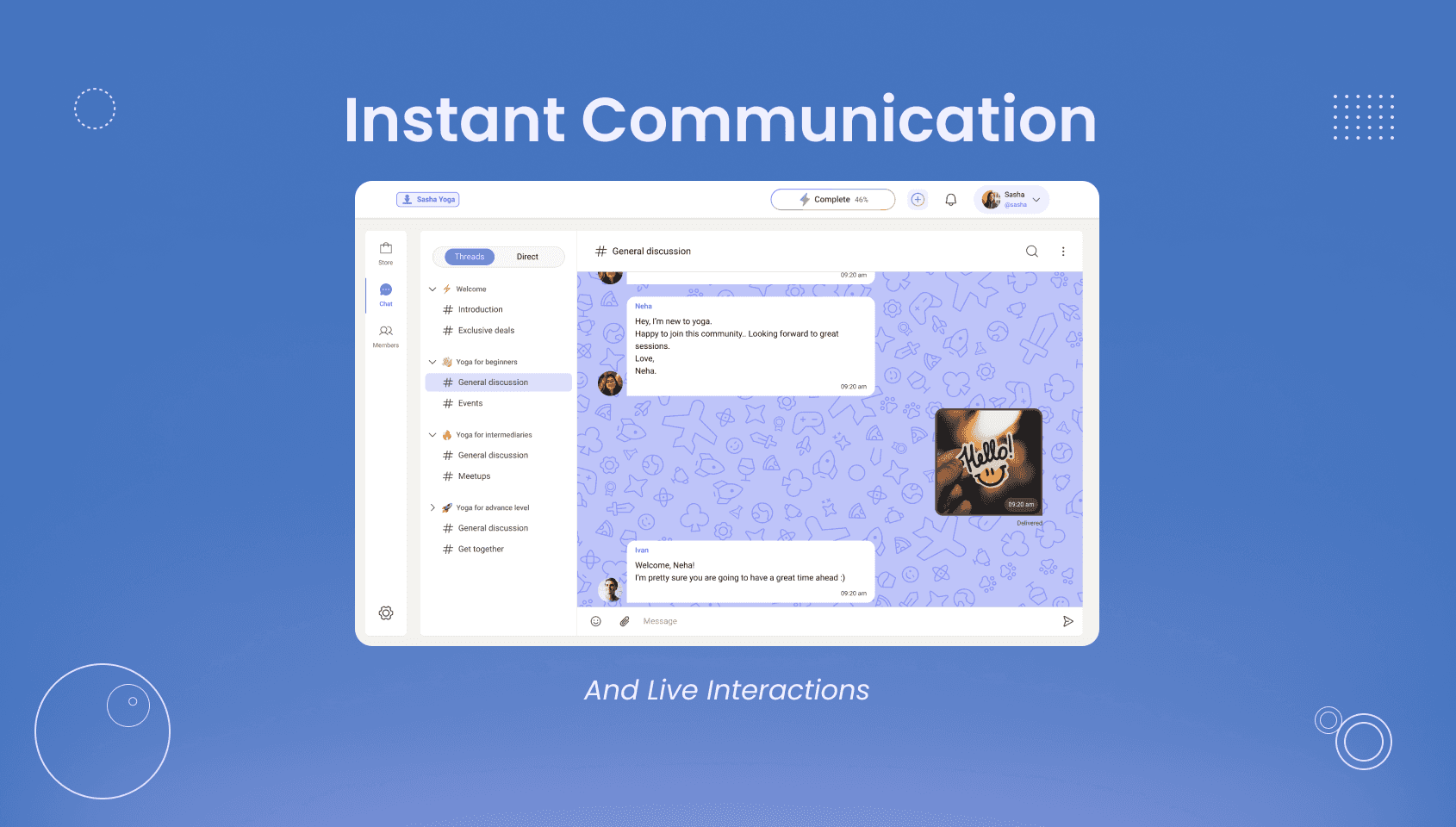 Members chatting with each other in a threaded chat of a learners community created using Wylo.