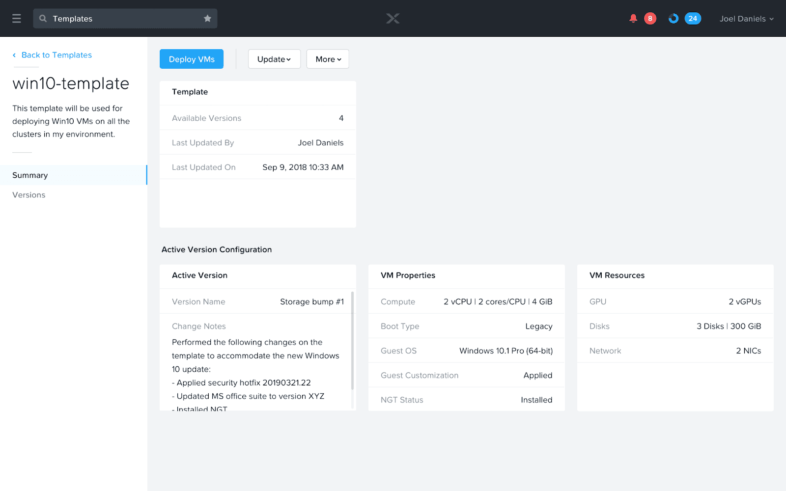 The details view of one VM Template