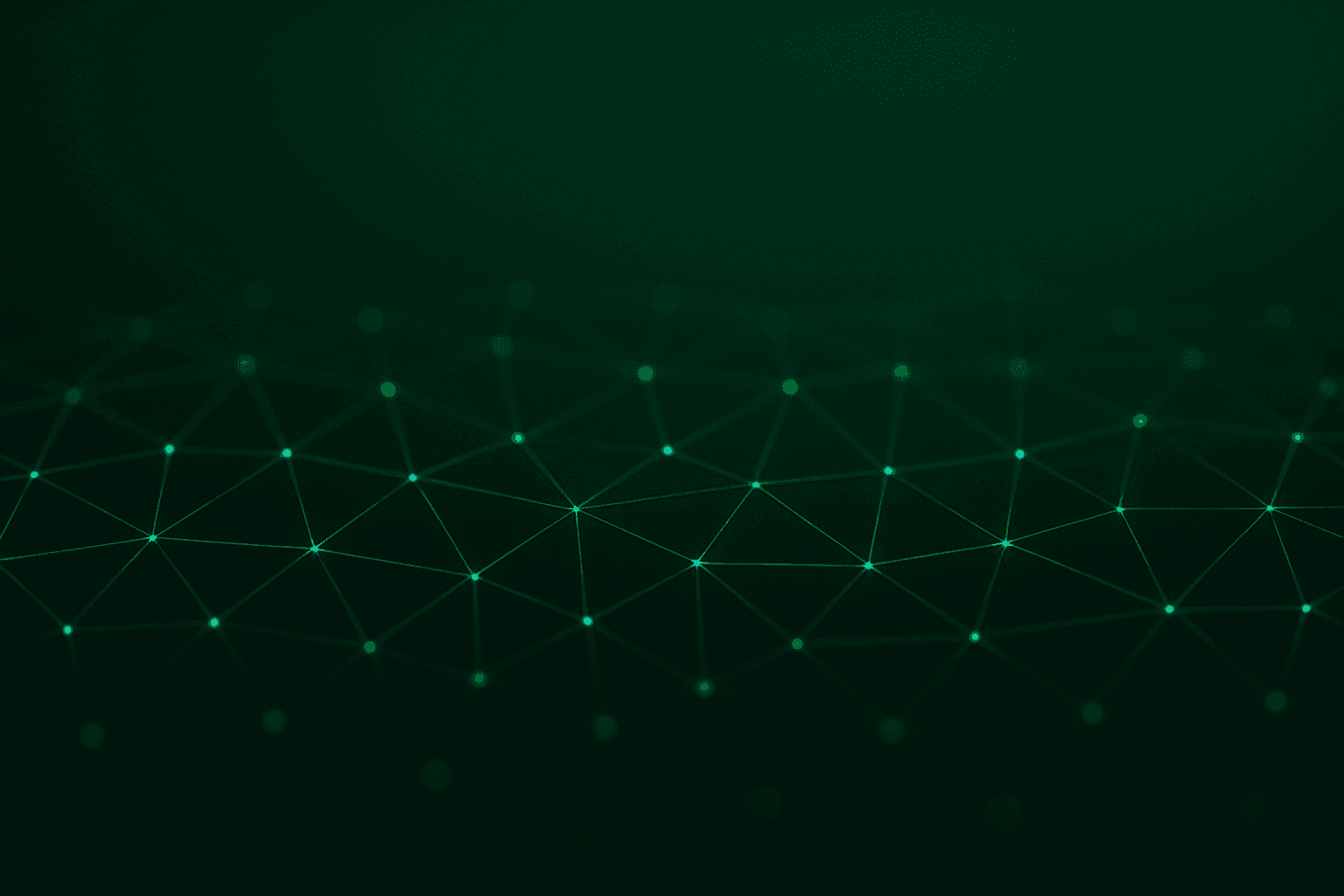 Abstrakte Netzstruktur aus leuchtenden, verbundenen Punkten auf dunklem Hintergrund.