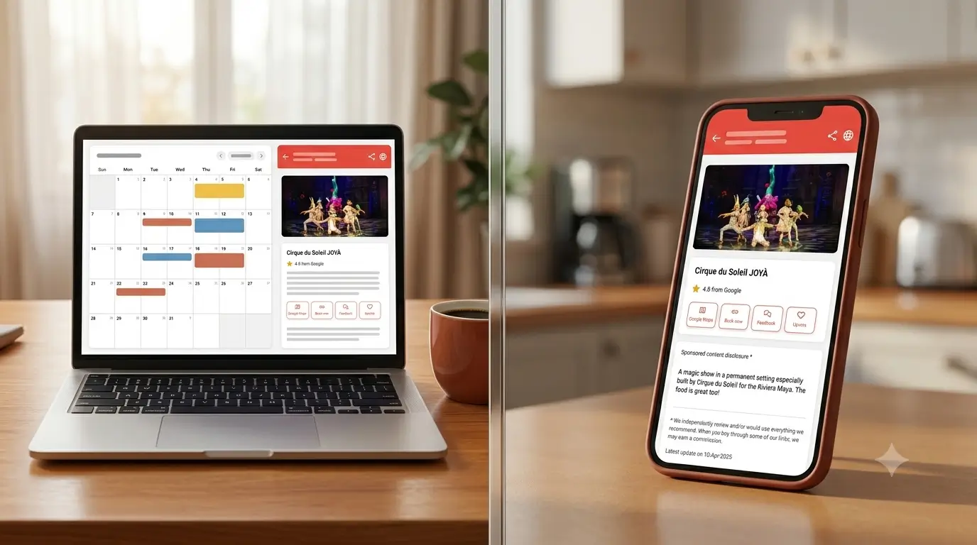 Split image comparing a property management system on a laptop with guest experience software on a guest's phone.