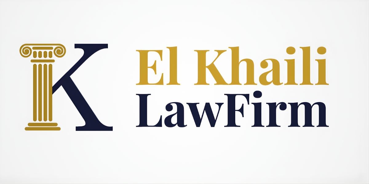 Logo of El Khaili Law Firm featuring a pillar symbolizing legal expertise and professionalism, with the firm's name in stylized font."