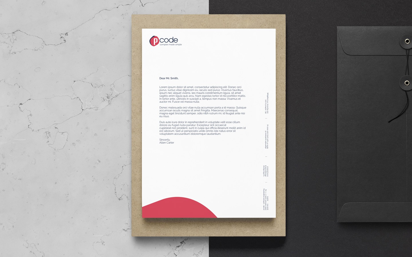 Stationary mockup on black and white background.