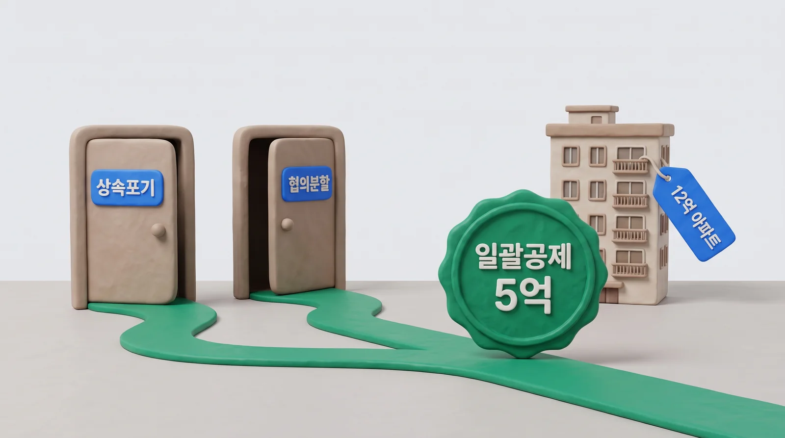 상속포기와 협의분할 두 문이 한 길로 합쳐져 일괄공제 5억 원에 닿는 배우자 단독 상속공제 구조