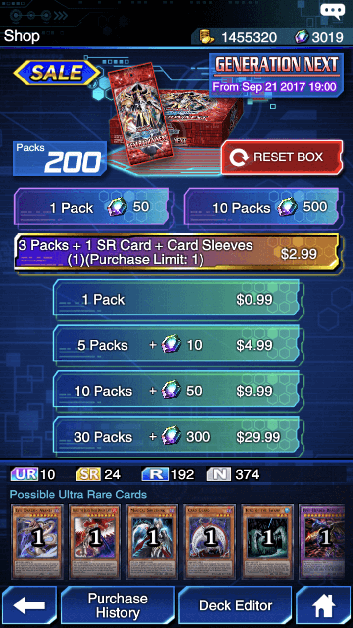 Yu-Gi-Oh Duel Links box purchase screen